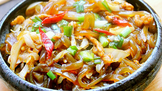 Pickled Cabbage and Sweet Potato Noodles with Shredded Pork